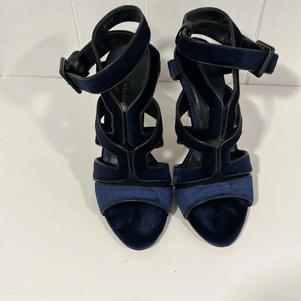 Antonio Melani Avett Velvet Sandals Navy/black sz 10M glam whimsical stiletto